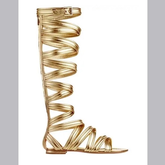 Gianvito Rossi Women's Gold Leather High Gladiator Sandals Size 38 1/2 - Picture 1 of 13